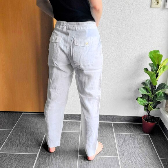 Lauren Ralph Lauren White 100% Linen Drawstring Straight Leg Pants Size 8 - Picture 5 of 16